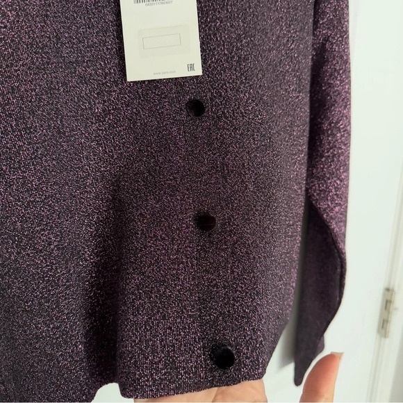 NWT Zara purple &  black shimmery tinsel-like knit cropped cardigan size S - Picture 8 of 10